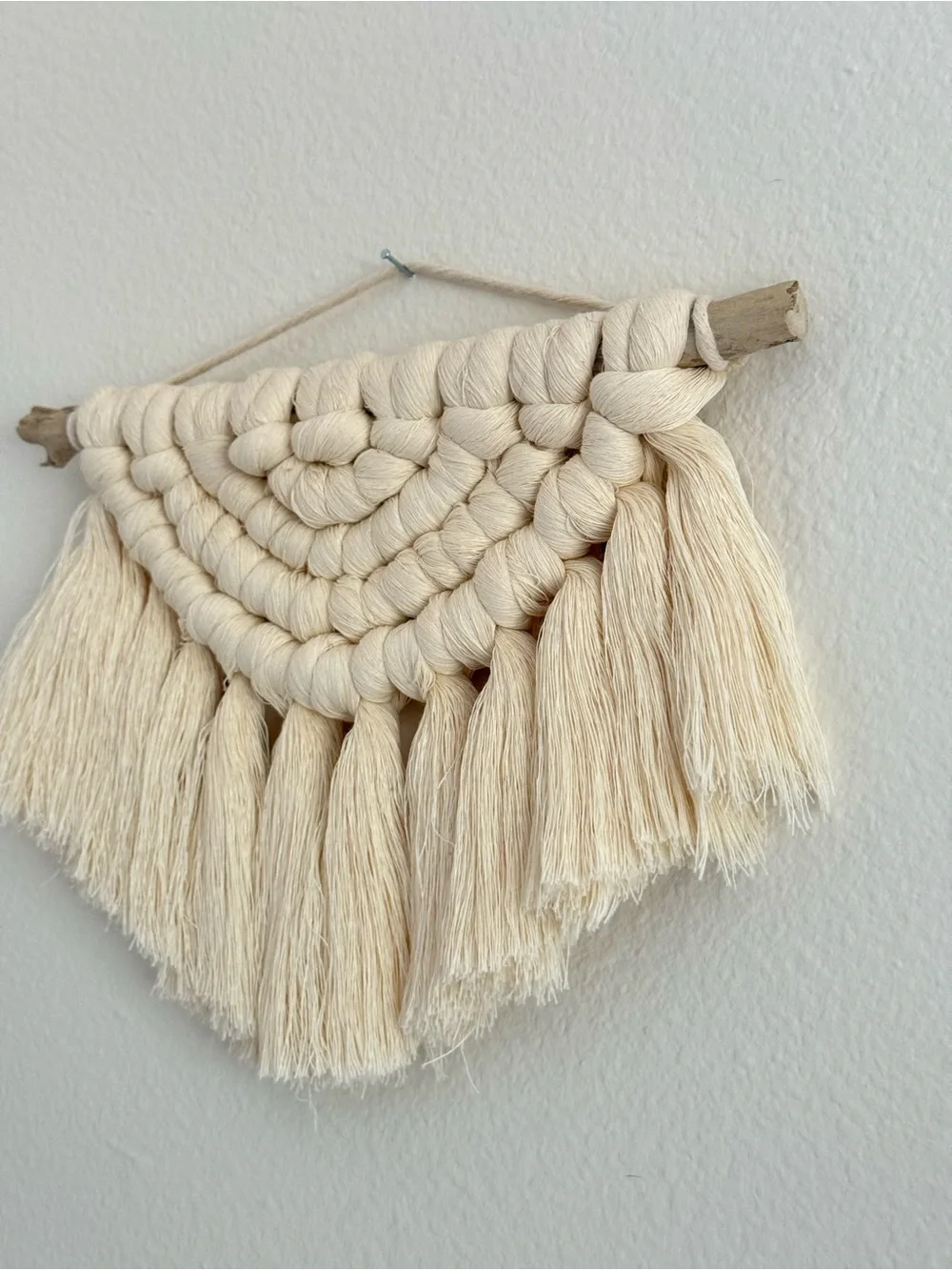 Boho style cream colored macrame wall hanging